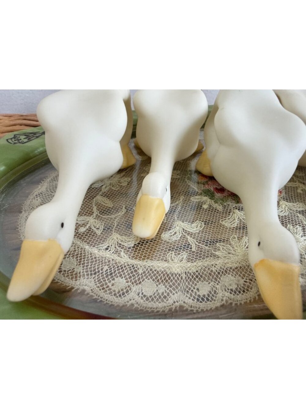 Vintage 70s Lot 5 Bisque Porcelain Geese Ducks Napking Rings Table wear Retro - Picture 8 of 9